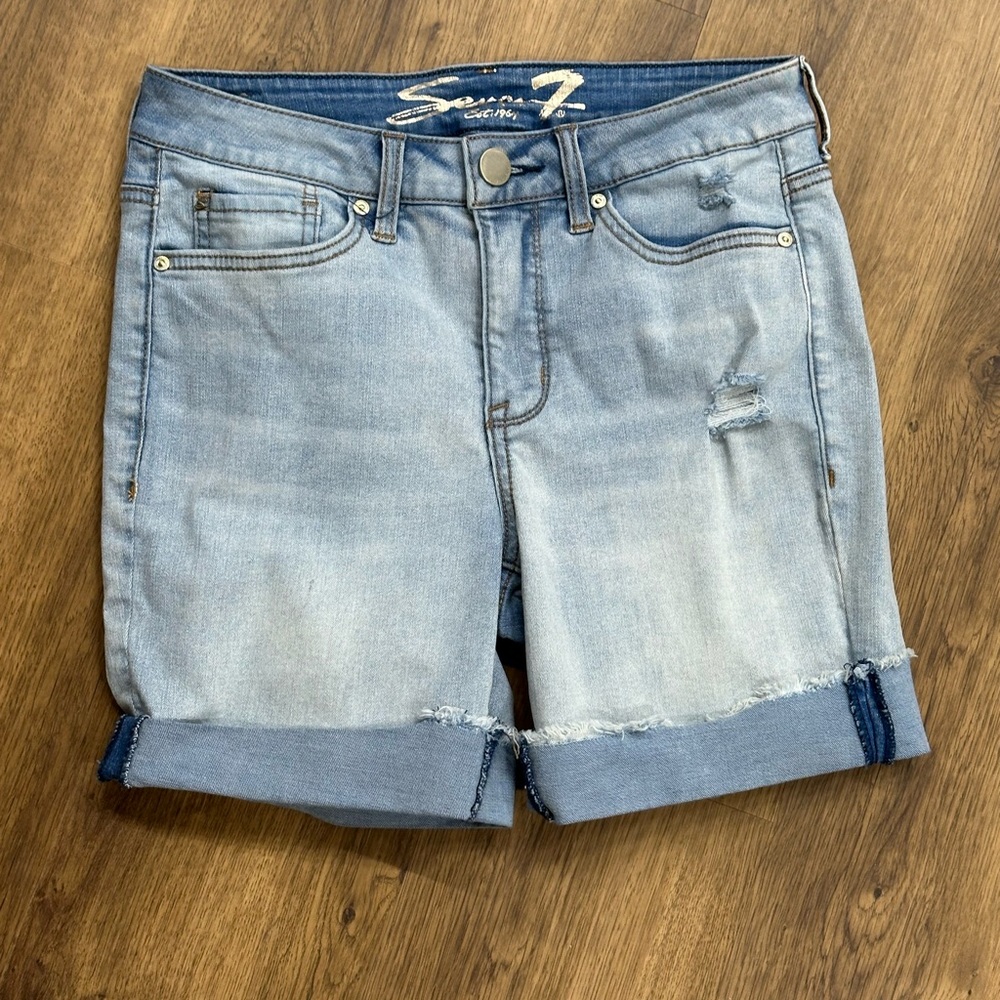 Seven7 Women's‎ Distressed Light Blue Jean Shorts